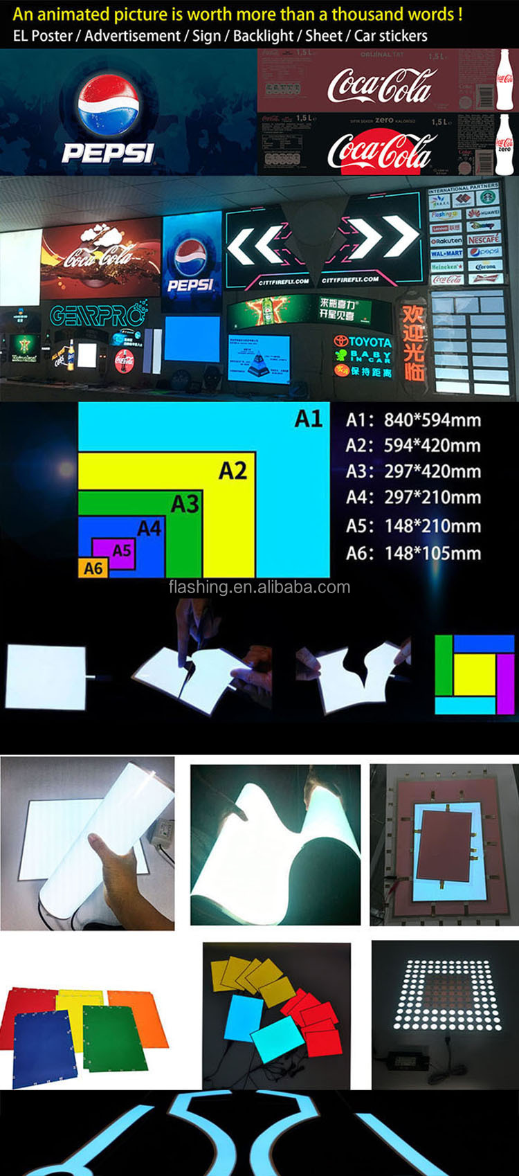 New luminous el classical car stickers displaying panel EL LED car sticker