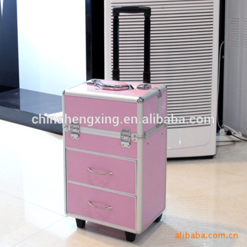 Professional Aluminum Frame Cosmetic Trolley Cases, Pink Beauty Trolley Case