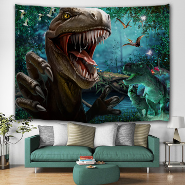 Roaring Dinosaur Tapestry Wild Anicient Animals Wall Hanging Rain Forest Jungle Wall Tapestry for Children Bedroom Living Room D