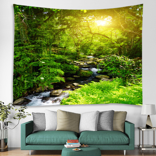 Forest Tapestry Wall Hanging Trees Green Creek River Nature Sunlight Wall Tapestry for Livingroom Bedroom Dorm Home Decor