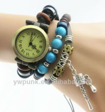 W050 adjustable blud wood beads charms bracelet watch bracelet leather bracelet watch