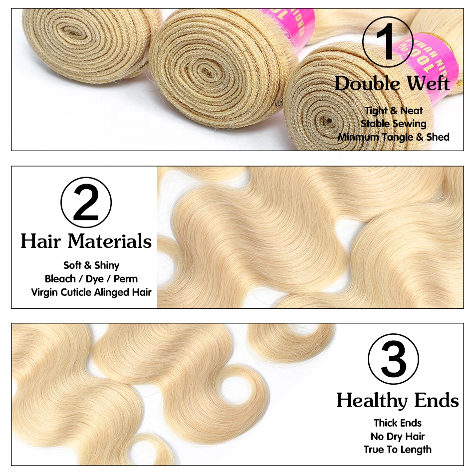 Raw Weft Human Hair Extension Bady Wave 613 Blonde Bundles Hair Weave Distributor