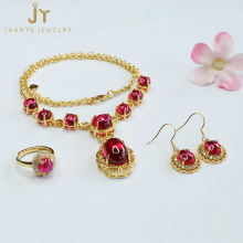 3-Piece Precious Stone Rhinestone Set: Cultivating Rubies, Corundum Earrings, Rings, Pendant, and Necklace