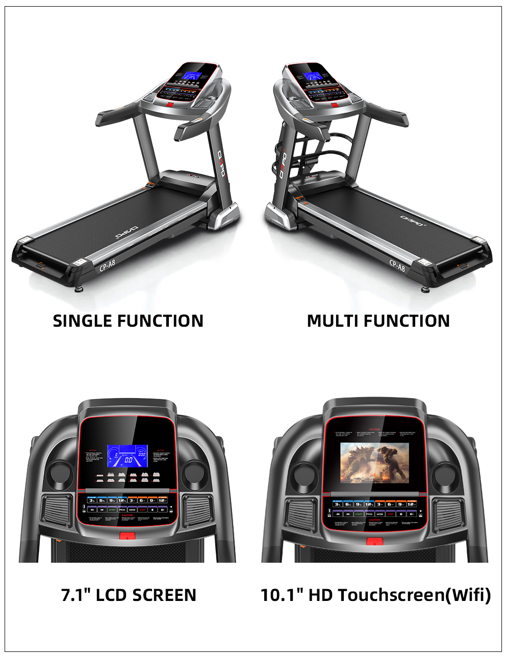 Body exercise equipment treadmill machine CP-A8 LED screen 4HP AC motor