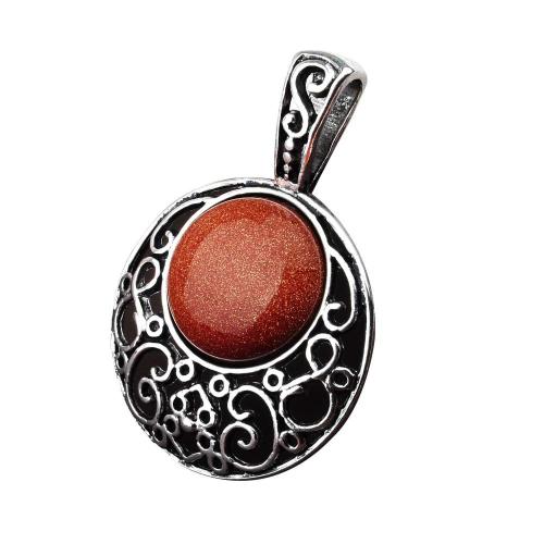 GoldStone 20MM Cabochon Alloy Gemstone Pendant