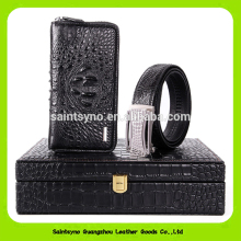Luxury business mens crocohile leather belt and wallet gift set 15020