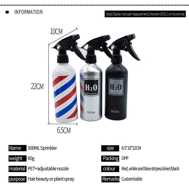 500ml Trigger Hair Salon Fine Mist Aluminium Sprayer Reusable Hair Spray Bottle for Barber