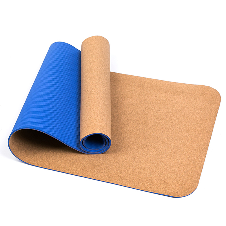 10 mm High elasticity durable easy to clean lightweight eco-friendly tpe cork yoga mat with double layer