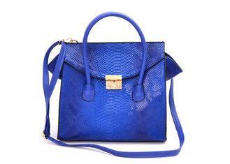 Python Embossed Faux Leather Handbags Trapaze Tote in Blue