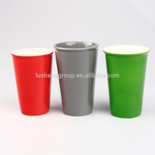 advertising V-shape colored glazing sublimation ceramic travel mug with silicon lid