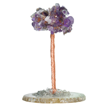 Raw Amethyst Raw Stone Copper Tree Agate Slice Base Ornament-11.5x(5-7)cm