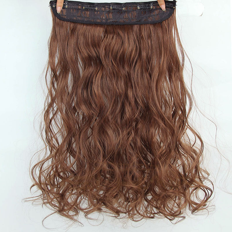 Synthetic Long Body Wave False Hairpieces 5 Clips In Hair Extensions Heat Resistant Black Brown Color Fiber
