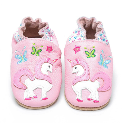 Schöne rosa Einhornbaby weiche Lederschuhe