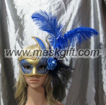 Christmas ball blue and gold glitter Ventian style Italy mask