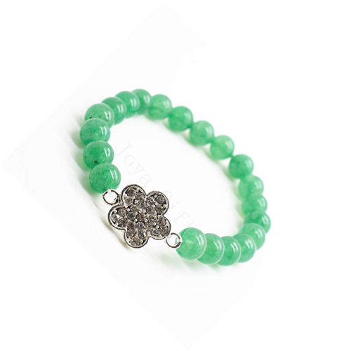 Bracelet de pierres précieuses d&#39;aventurine verte avec un morceau de fleur en alliage diamante