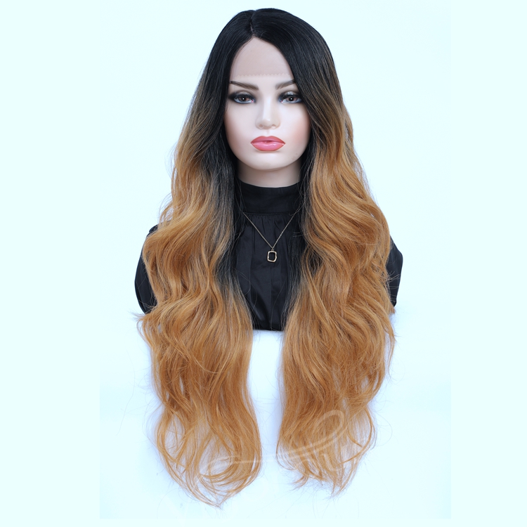 Vigorous hot sale cheap shipping 26 inch premium high grade long side part beautiful transparent synthetic lace frontal wigs