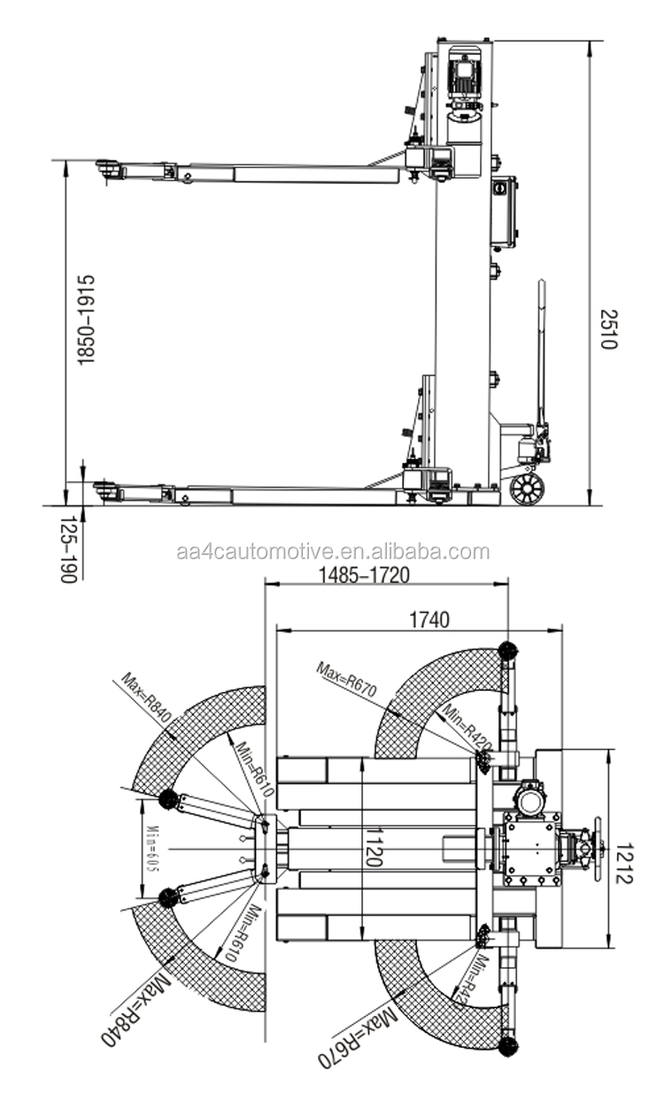 hydraulic one post lift 1 post lift 2.5T capacity , 1.8M lifting height ,manual release