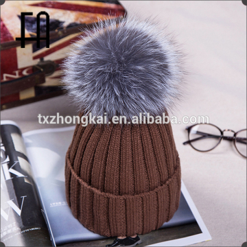 wholesale silver fox fur rib knit hat rib knit hat with fox fur bobble