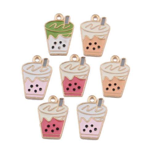 Alloy Enamel Drink Bottle Pendant Charms 100pcs Simulation Pearl Milk Tea Cup for DIY Keychain Art Decor Jewelry Finding