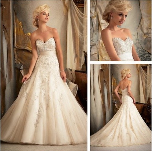 Champagne Lace Ball Gown Sweetheart Bridal Wedding Dresses (W201505172)