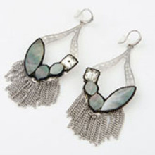 Silver drop earring with shell decorated and short chains