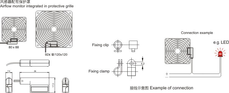 Easy to install High Performance Fan and Filter Fan Model Wind Sensor Airflow Monitors