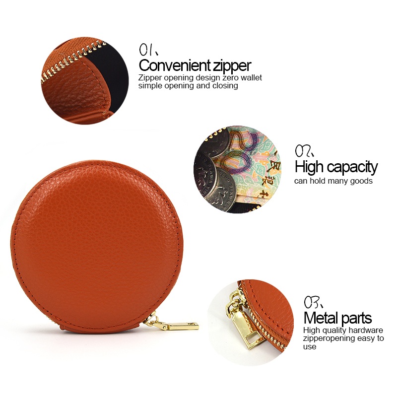 Custom Ladies Round Pu Leather Zipper Coin Purse