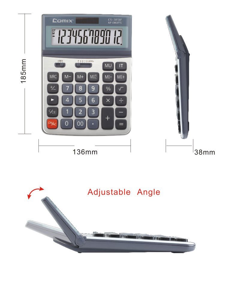 Large screen dual power 12 digits electronic citizen calculator