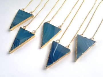 Blue Agate Necklace, Agate Triangle Jewelry, Stone Necklace, Agate Jewelry ,