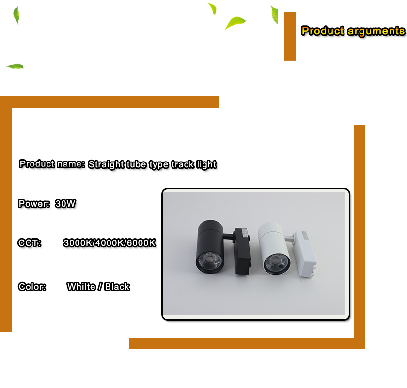 30W  high lumen led track spot light 2/3 wires Mounted Spotlights Magnetic COB Led Track light for commercial lighting