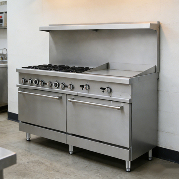 Commercial gas range 60 inch wide with griddle