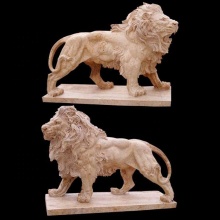 Pair of travertine carving chinese walking stone lions garden statue