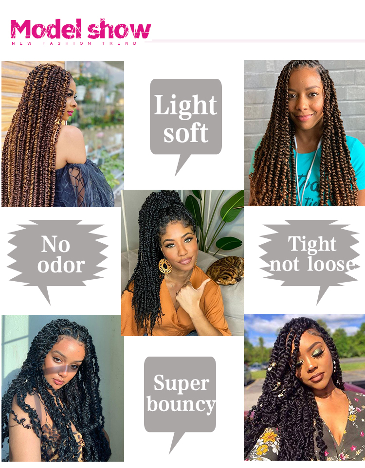 Synthetic Hair Extension Pre Twisted Pretwisted Passion Twist 24 Inch Water Wave Crochet Braids Passion Twist Hair