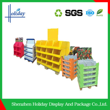 Supermarket promotional cardboard paper pallet displays shelf , cardboard pop up displays rack manufacturer