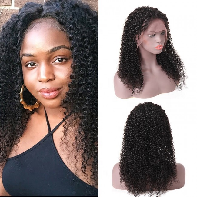 Factory Price Natural Color Kinky Curl Raw Human Hair 360 Lace Frontal Wig Cap With Baby Hair