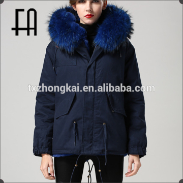 Wholesale price rex fur lined coat /detachable fur lined parka