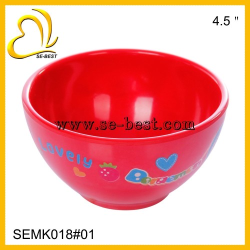 Red melamine bowl for children, color melamine with printing
