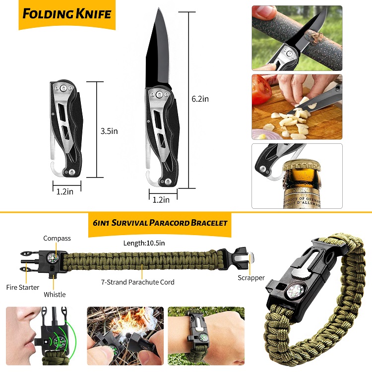 2020 Emergency Outdoor Camping 60 in 1 Earthquake Survival Gear Kit with Whistle Flashlight Pliers Tactical Pen Wire Saw Knife