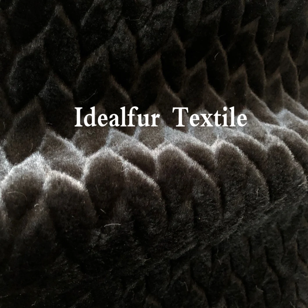 Embossed Knitted Fake Black Rabbit Fur