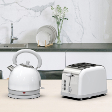 1800ML White Retro Electric Kettle and Toaster Set