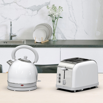 1800ML White Retro Electric Kettle and Toaster Set