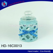Blue color ceramic candy jar, ceramic food stotage jar, ceramic sweet candy jar