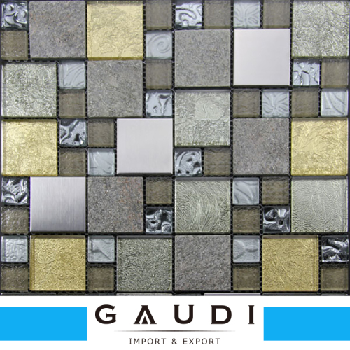 Gold foil strip art glass mosaic tiles indoor