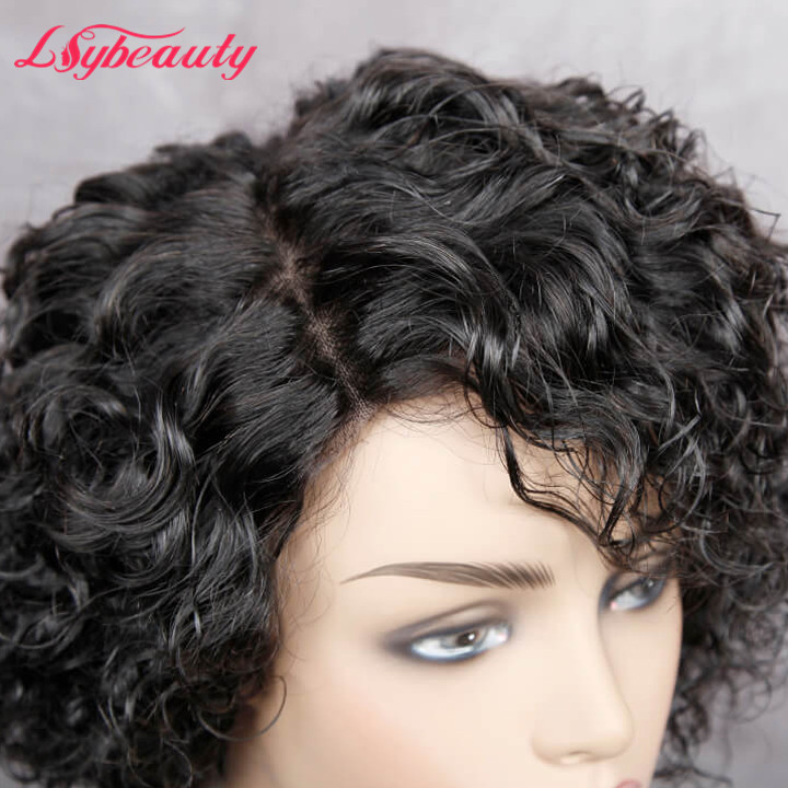 Short Curly Pixie Cut Bob Wigs Brazilian Romance Curly Human Hair Lace Closure Wigs For African American Black Women