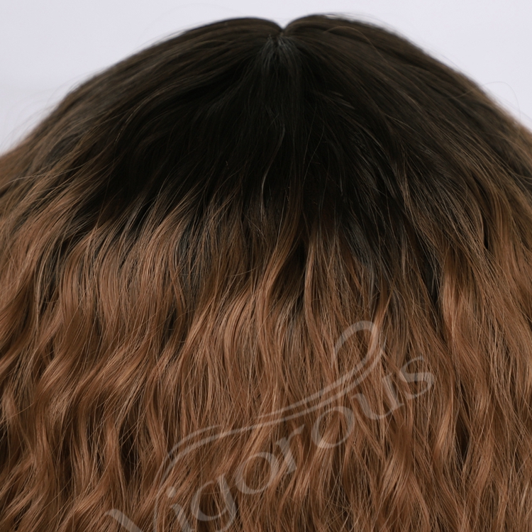 Black Root High Quality Bob Cut Fiber Lace Front Loose Wave Ombre For Women Short Synthetic Hair Brown Wigs