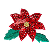 Xmas Poinsettia Flower Embroidered Applique Patch