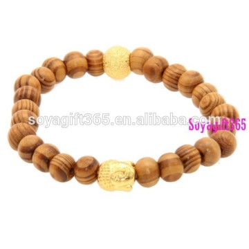 Yellow Wooden Beads Gold Charm Buddha Bracelet