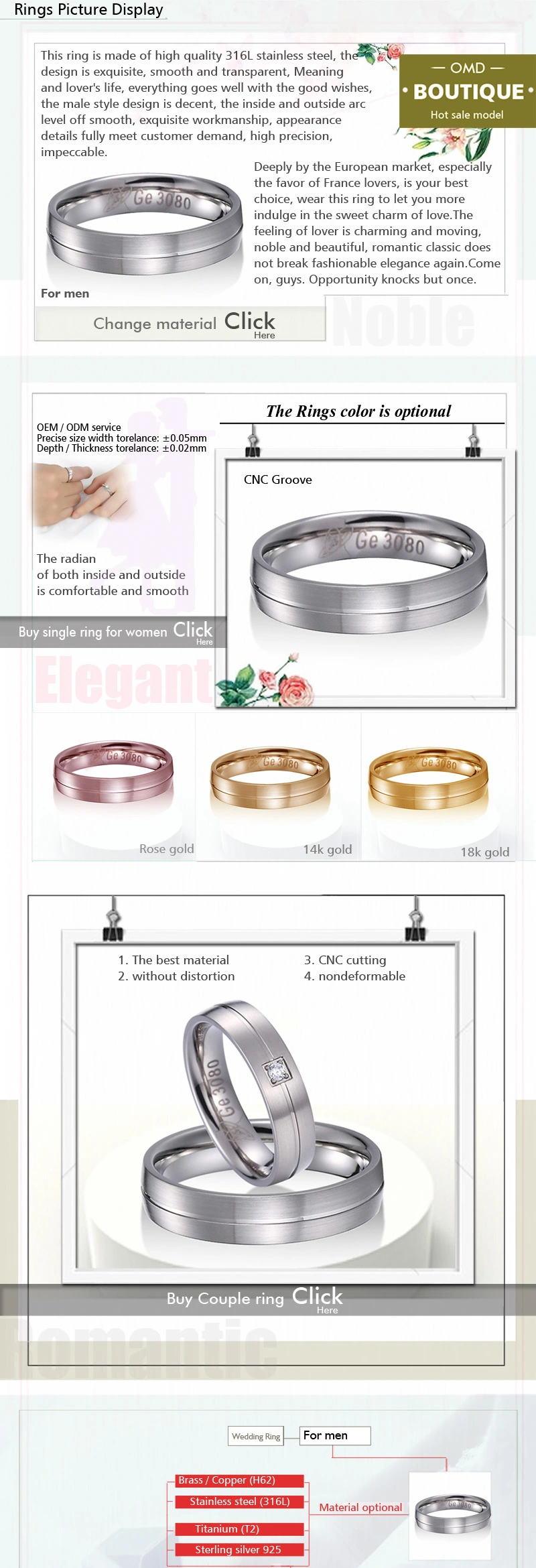 Fashion Jewelry Simple Design Rose Gold Finger Rings for Women