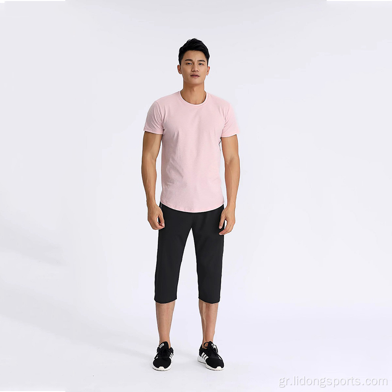 Casual Men Sport Longline Curved Hem T πουκάμισο