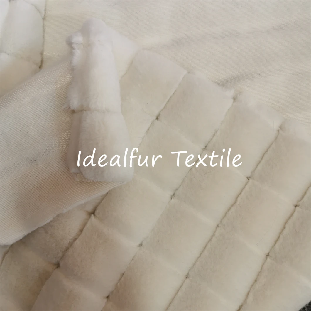 Jacquard Rabbit Fake Fur with Square Design